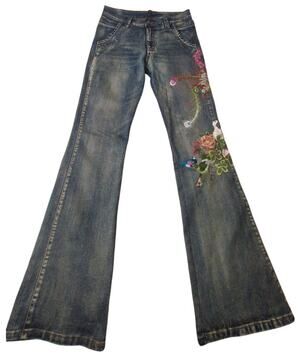 AZI Y2K Embroidered Flare Jeans Size 29 Bell Bottoms Fairycore Grunge Boho FLAW